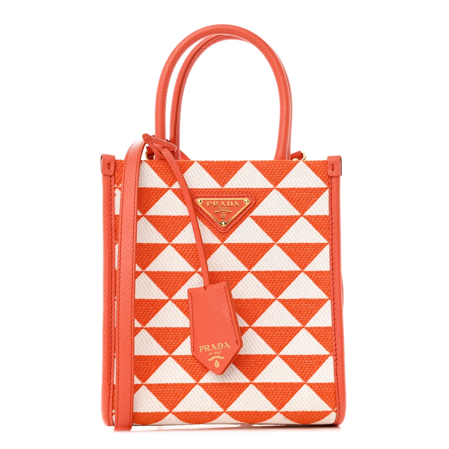 Jacquard Saffiano Triangolo Symbole Embroidered Micro Tote Orange White