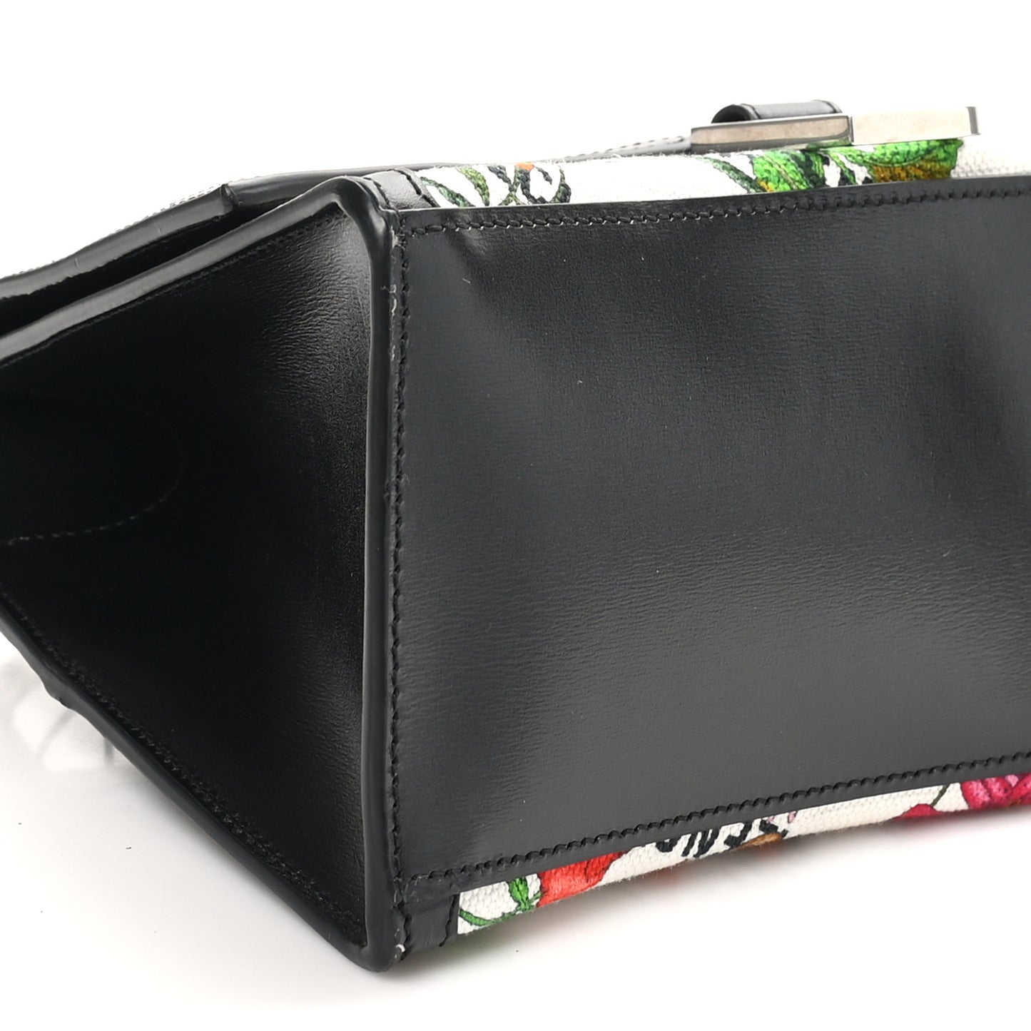 X GUCCI Canvas Boarded Plutone Calfskin Flora Logo Print Small Hourglass Top Handle Bag White Multicolor Black