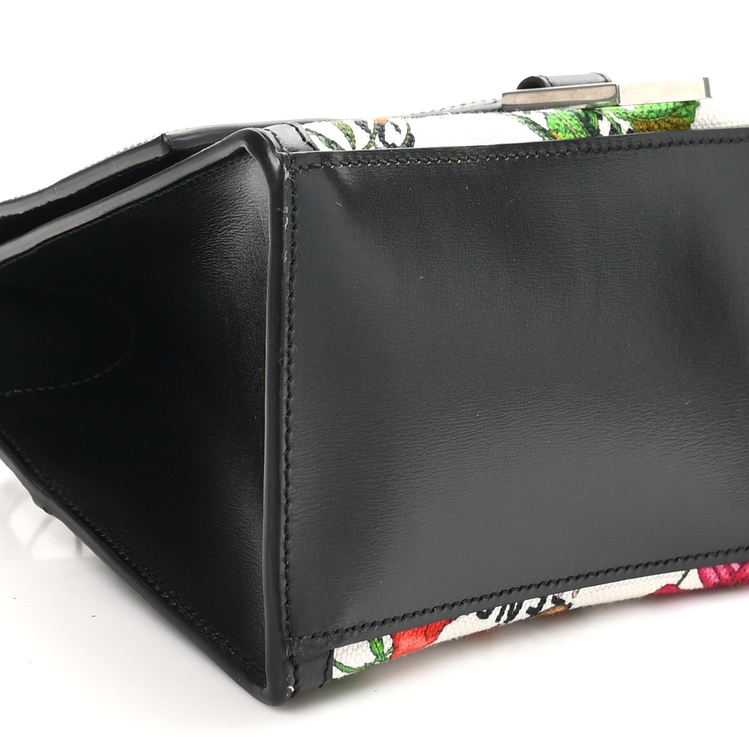 Balenciaga X GUCCI Canvas Boarded Plutone Calfskin Flora Logo Print Small Hourglass Top Handle Bag White Multicolor Black 9 of 10