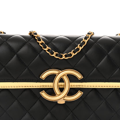 Chanel Lambskin Metallic Quilted Small CC Chic Double Flap Black Gold 9 of 13