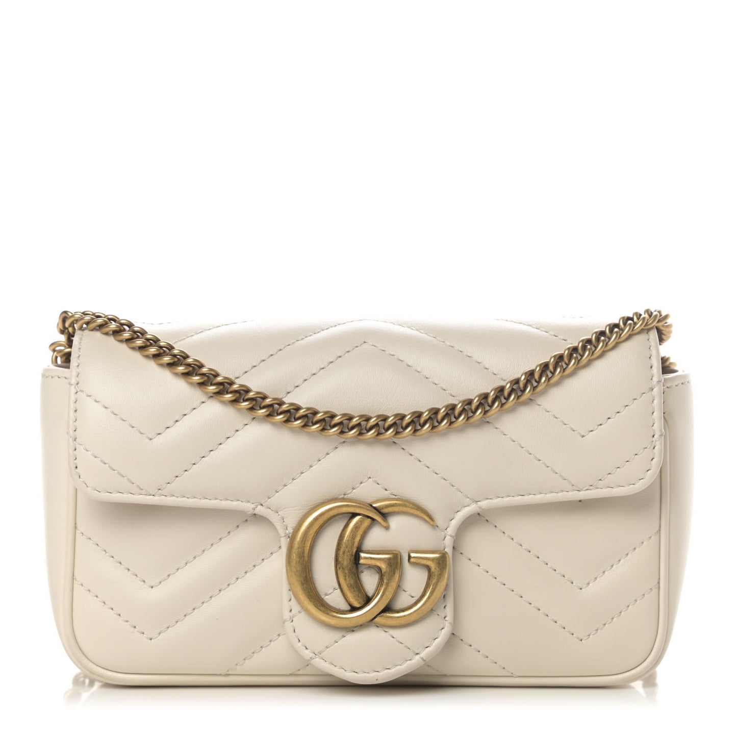 Calfskin Matelasse Super Mini GG Marmont Shoulder Bag White