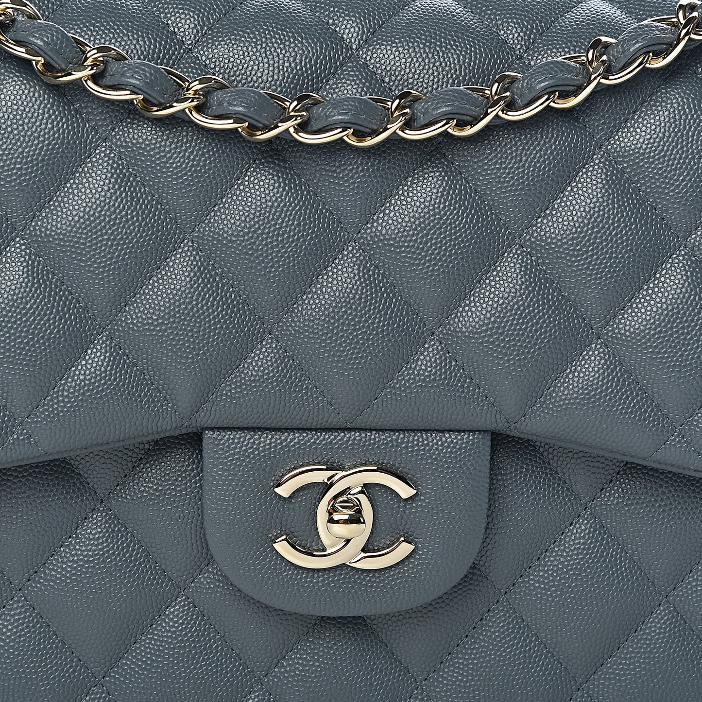 Caviar Quilted Jumbo Double Flap Dark Grey