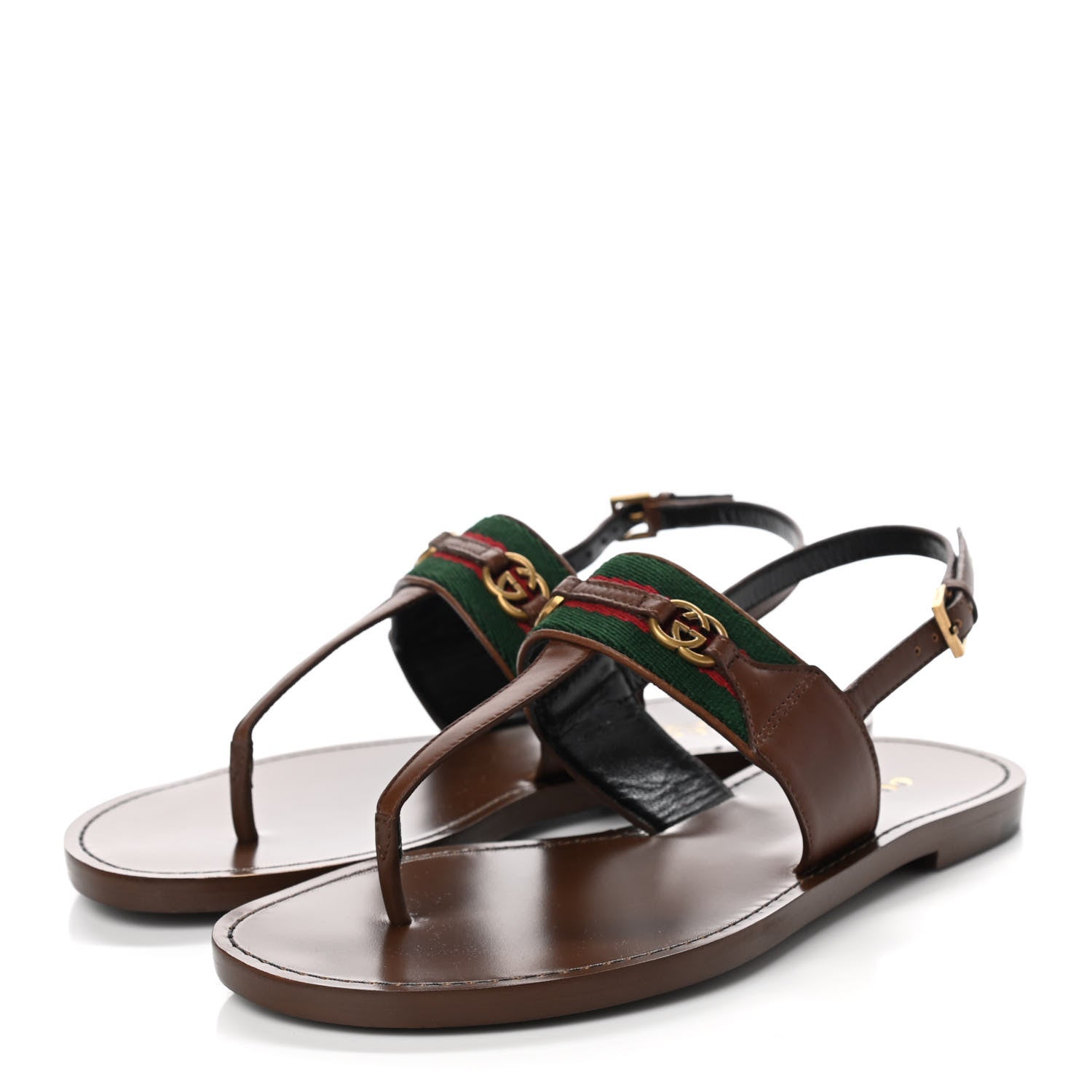 Gucci Calfskin Web GG Thong Sandals 35.5 Ebony 3 of 7