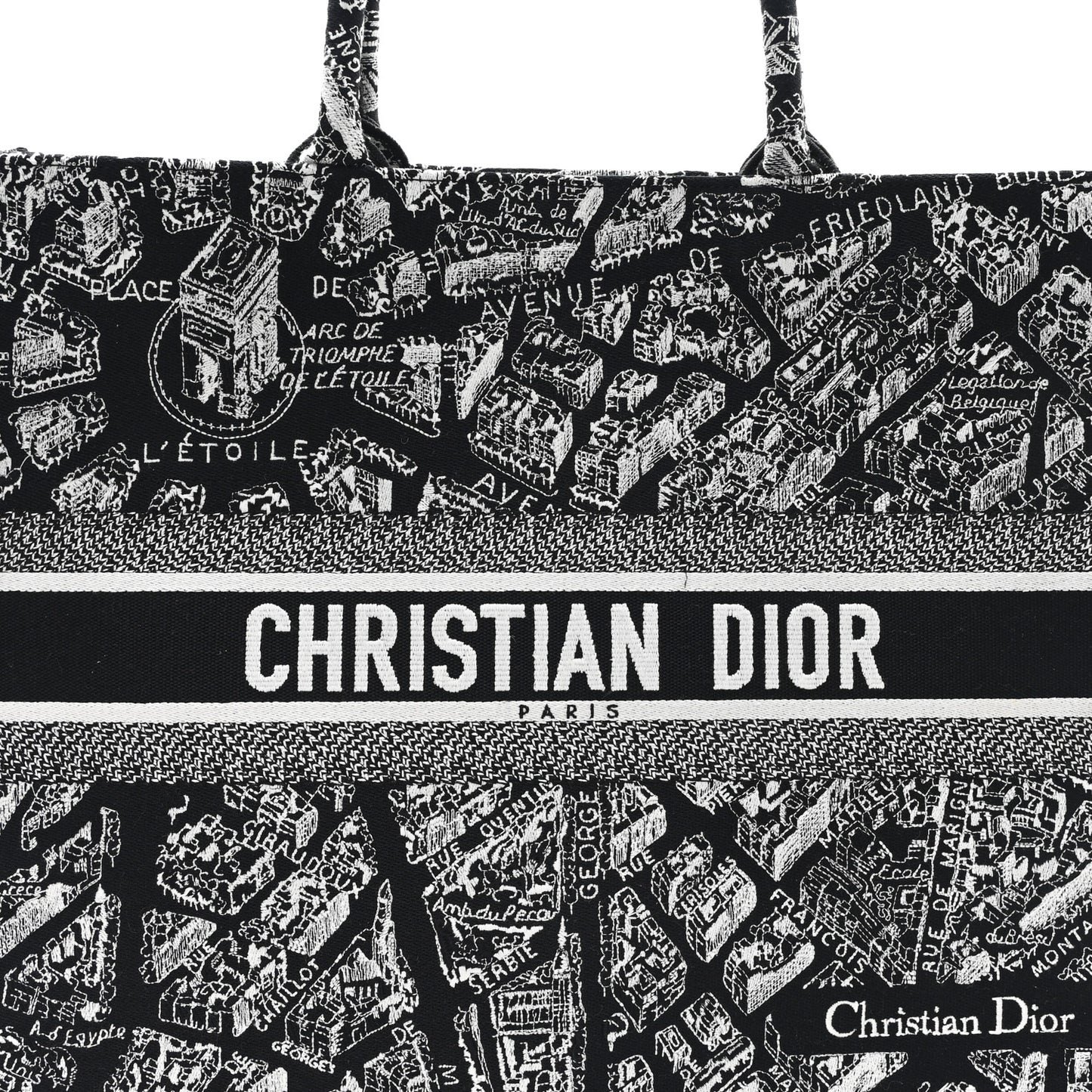 Canvas Embroidered Large Plan De Paris Book Tote Black White