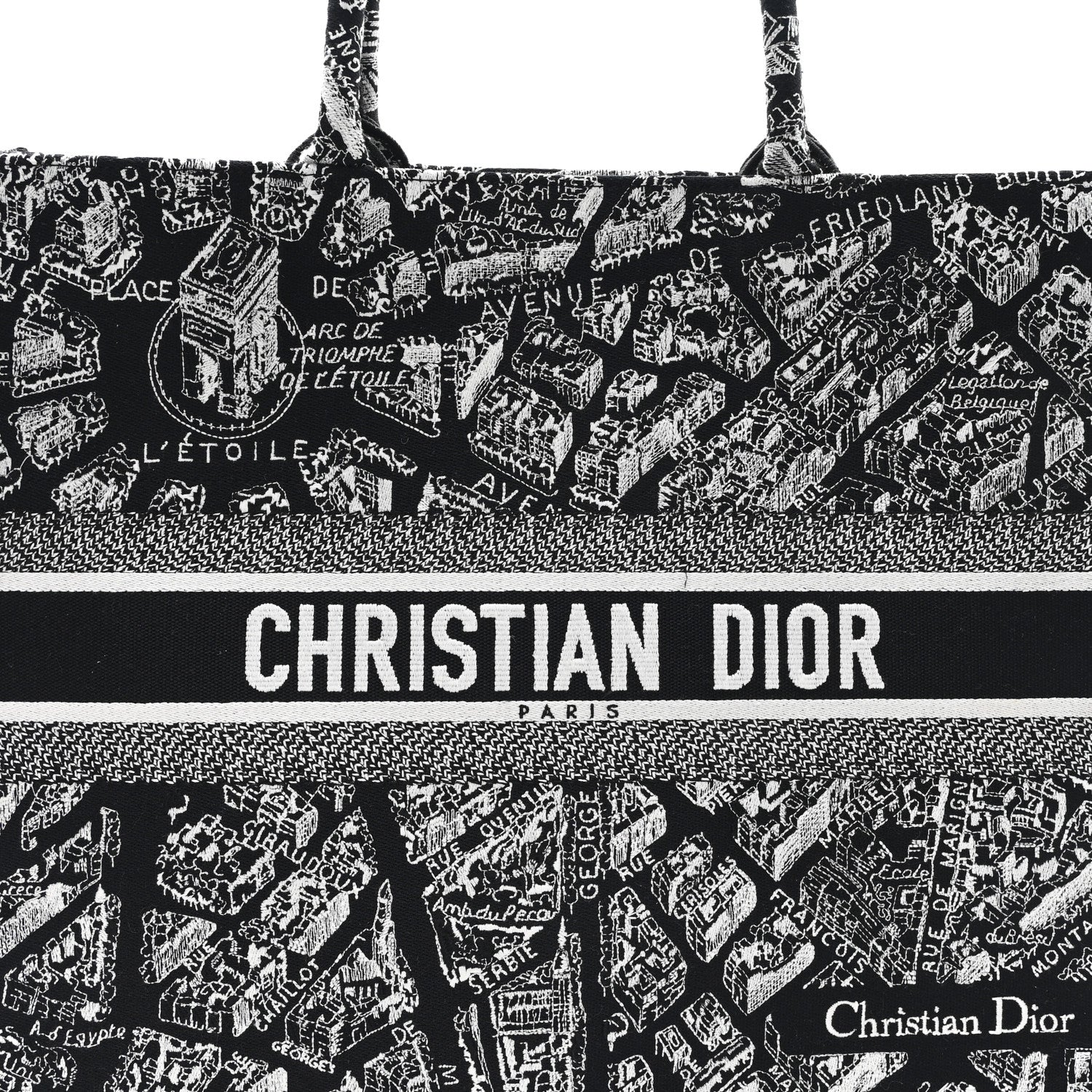 Christian Dior Canvas Embroidered Large Plan De Paris Book Tote Black White 8 of 11