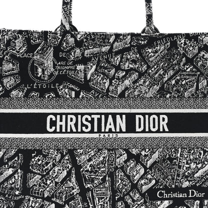 Christian Dior Canvas Embroidered Large Plan De Paris Book Tote Black White 8 of 11