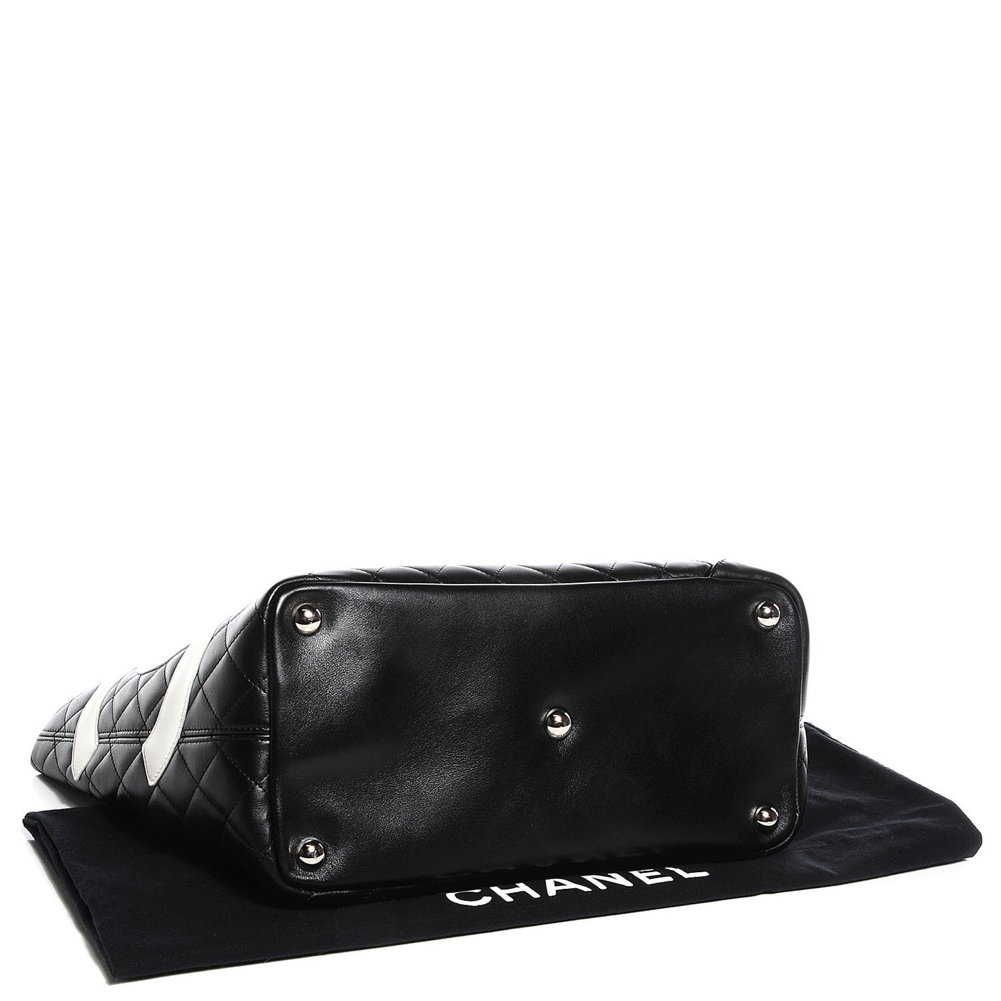 Calfskin Quilted Large Cambon Tote Black White