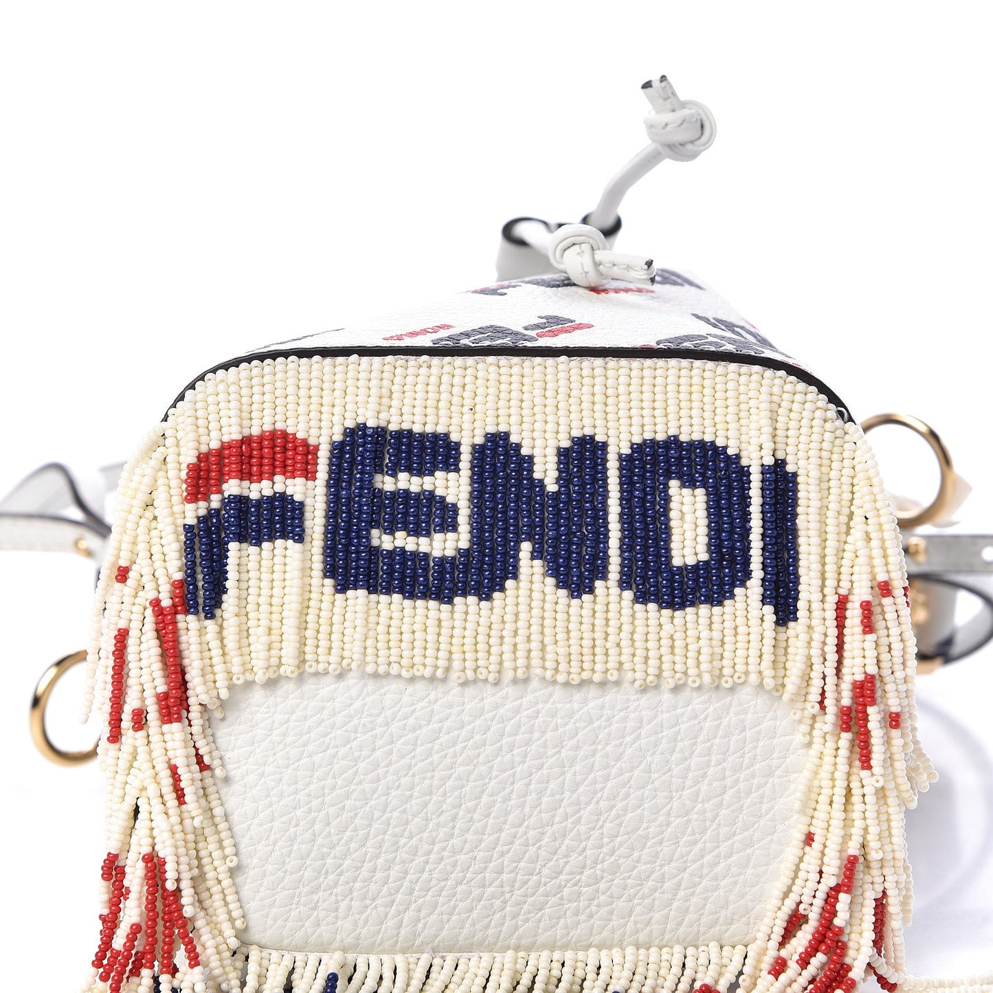 X FILA Calfskin F is Fendi Mania Fringe Mini Mon Tresor Bucket Bag White