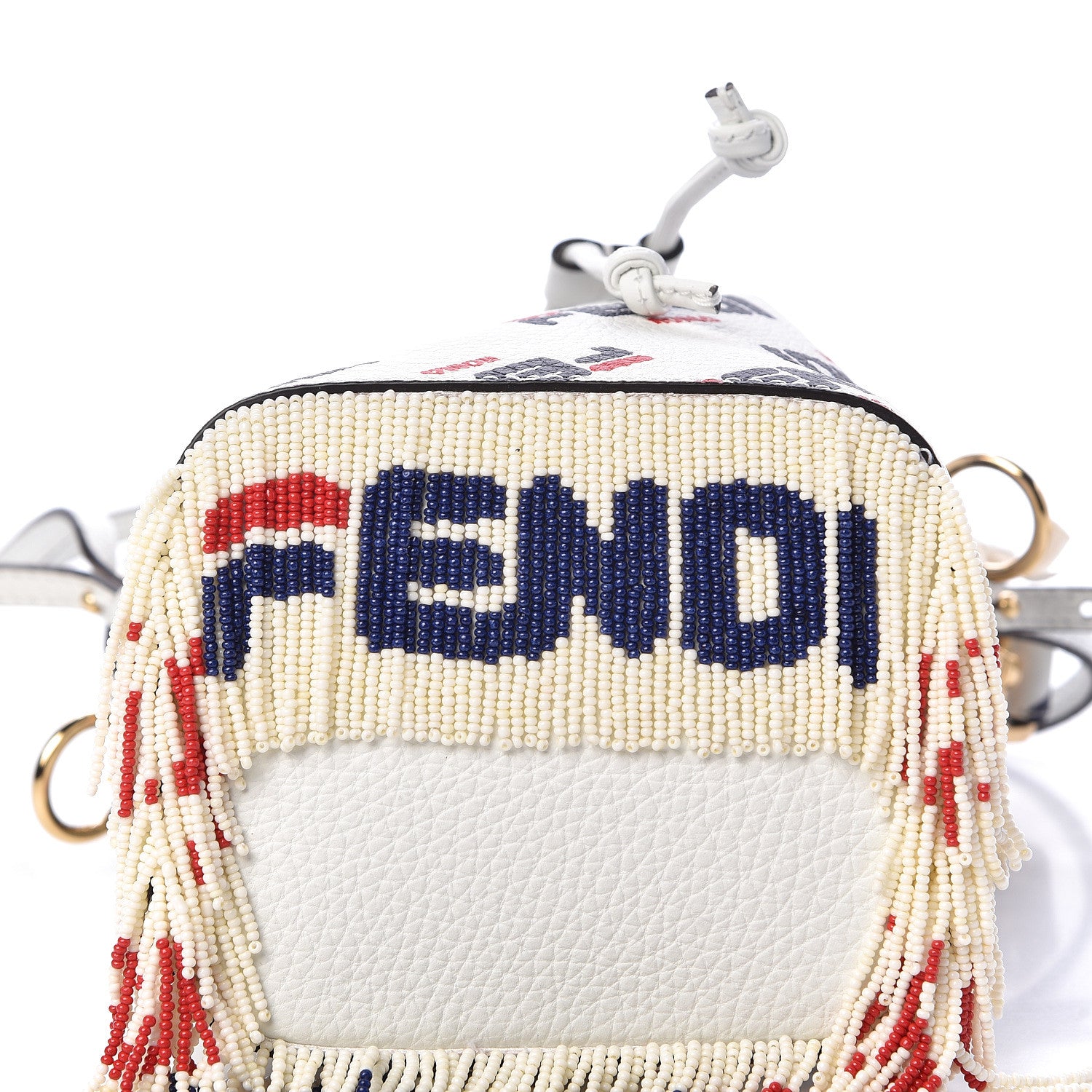 Fendi X FILA Calfskin F is Fendi Mania Fringe Mini Mon Tresor Bucket Bag White 10 of 11