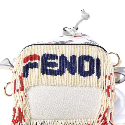 Fendi X FILA Calfskin F is Fendi Mania Fringe Mini Mon Tresor Bucket Bag White 10 of 11