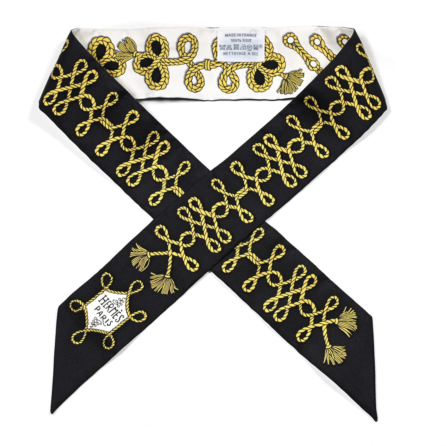 Hermes Silk Galons Et Brandebourg Twilly Black Gold White 1 of 4