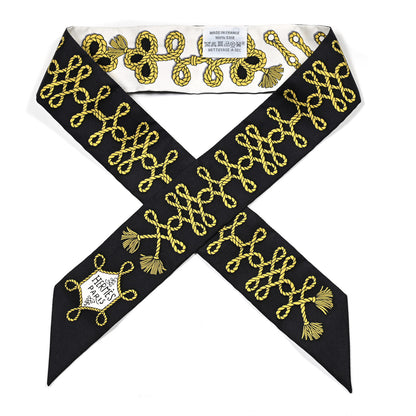 Hermes Silk Galons Et Brandebourg Twilly Black Gold White 1 of 4