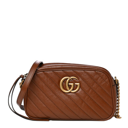 Gucci Glazed Calfskin Matelasse Diagonal Small GG Marmont Chain Shoulder Bag Cuir 1 of 17