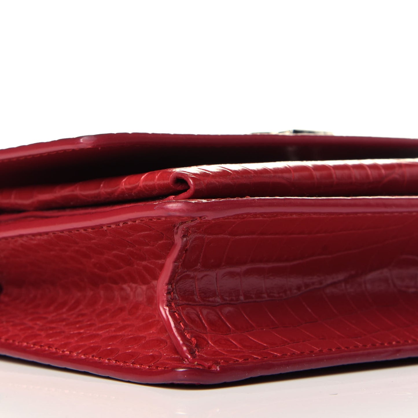 Calfskin Crocodile Embossed Monogram Sunset Chain Wallet New Lipstick Red