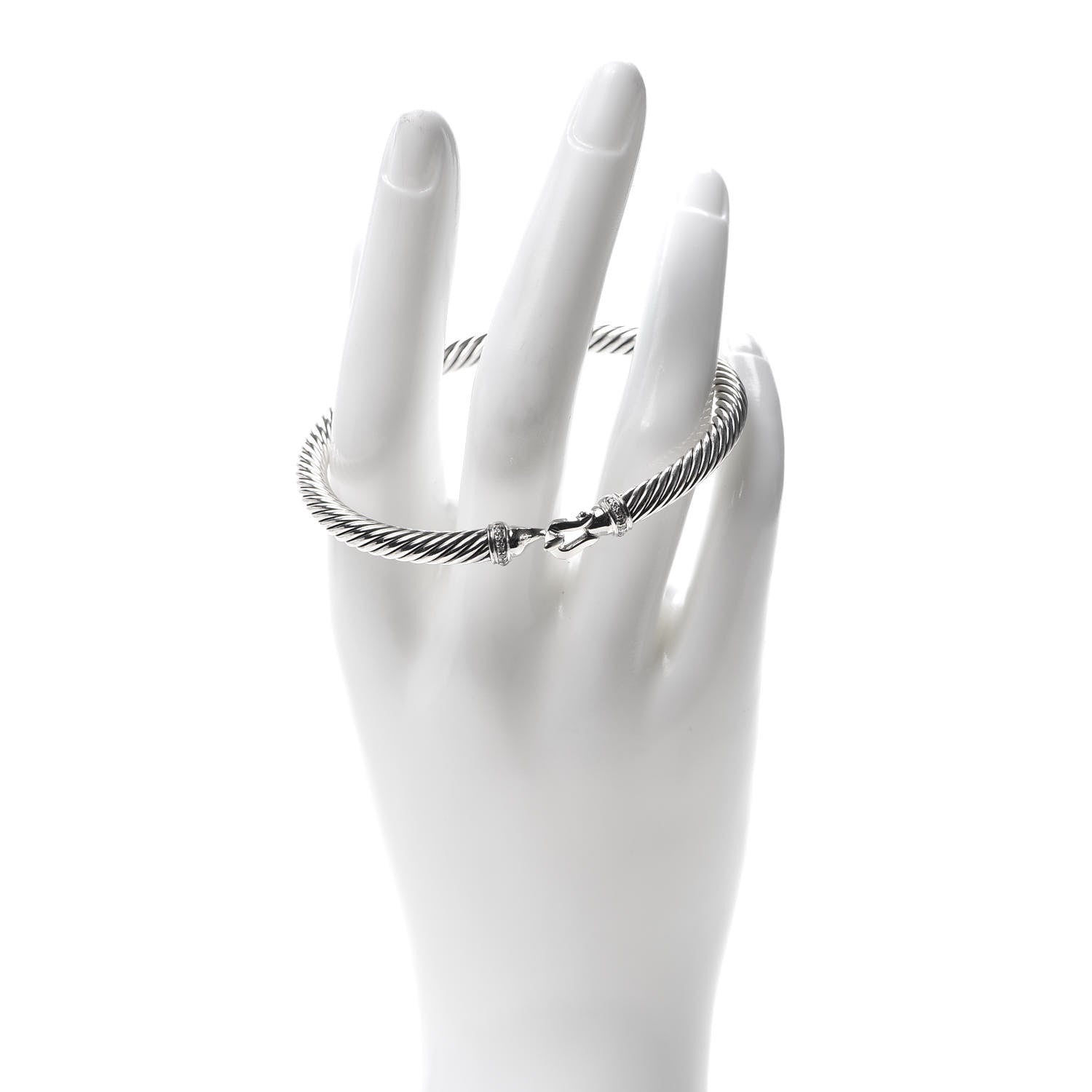 David Yurman Sterling Silver Diamond 5mm Cable Buckle Bracelet 2 of 4