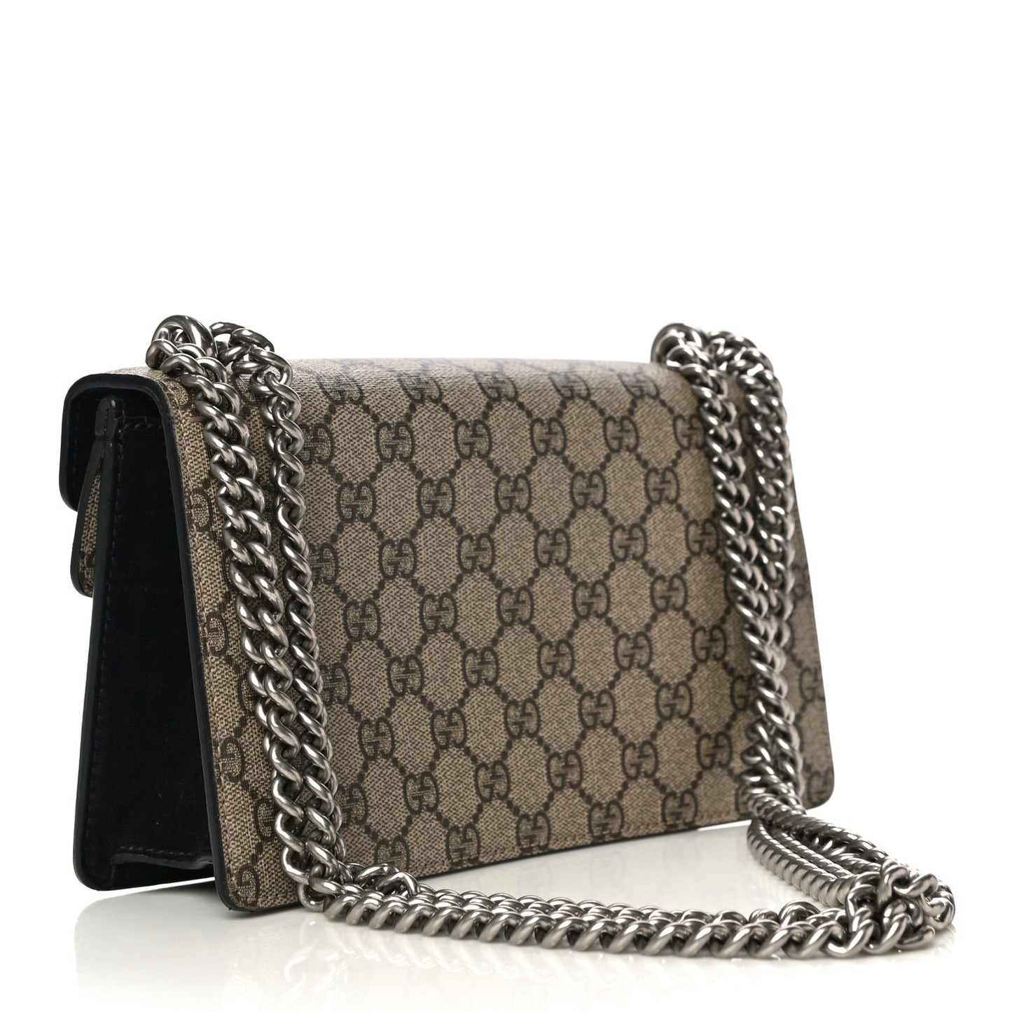 GG Supreme Monogram Suede Crystal Small Dionysus Shoulder Bag Beige Ebony Black