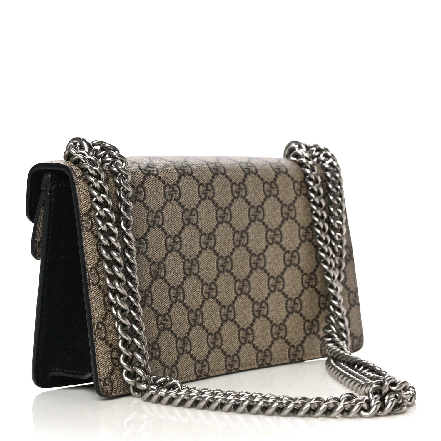 Gucci GG Supreme Monogram Suede Crystal Small Dionysus Shoulder Bag Beige Ebony Black 3 of 13