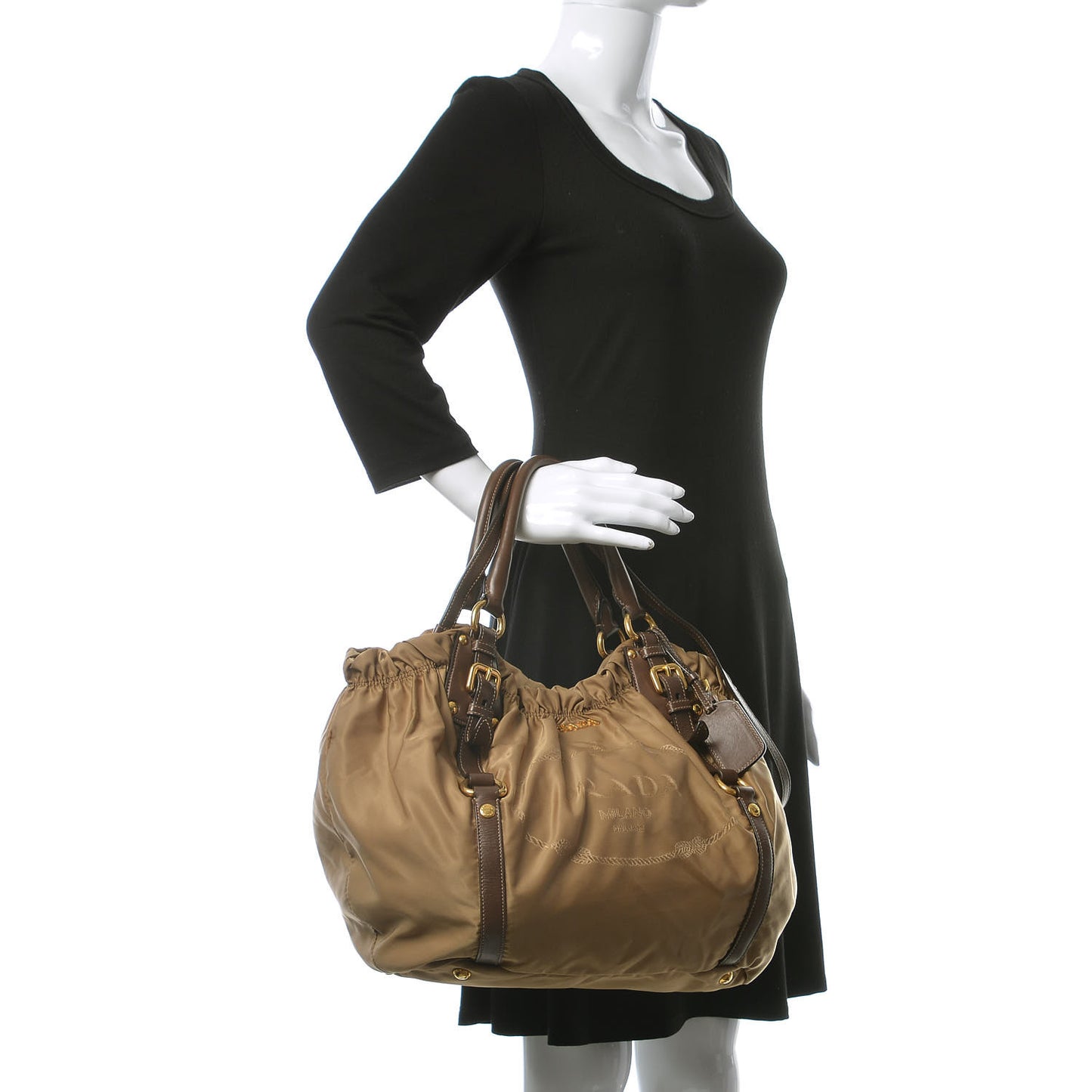 Tessuto Nylon Jacquard Logo Tote Cammello