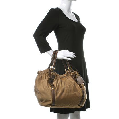 Prada Tessuto Nylon Jacquard Logo Tote Cammello 3 of 14