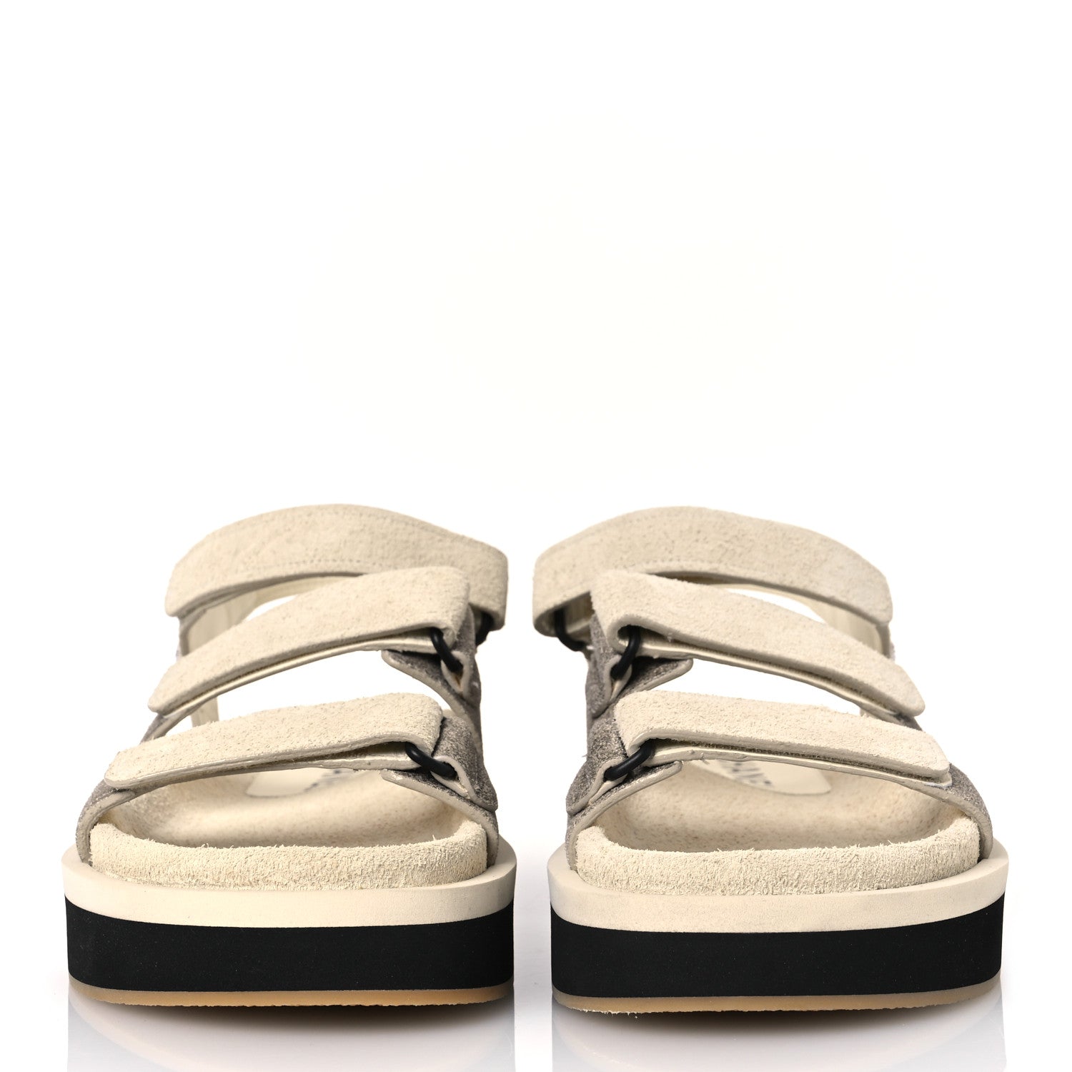 Chanel Suede Calfskin Velcro Flat Sandals 39 Ecru Dark Beige 3 of 10