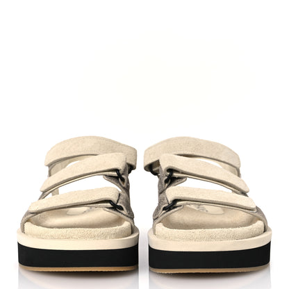 Chanel Suede Calfskin Velcro Flat Sandals 39 Ecru Dark Beige 3 of 10