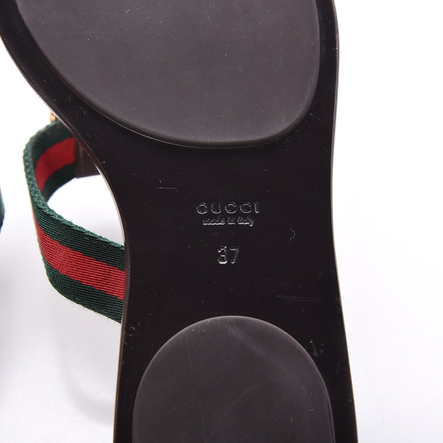 Nylon Calfskin Web GG Monogram Womens Thong Sandals 37 Green Red Cocoa