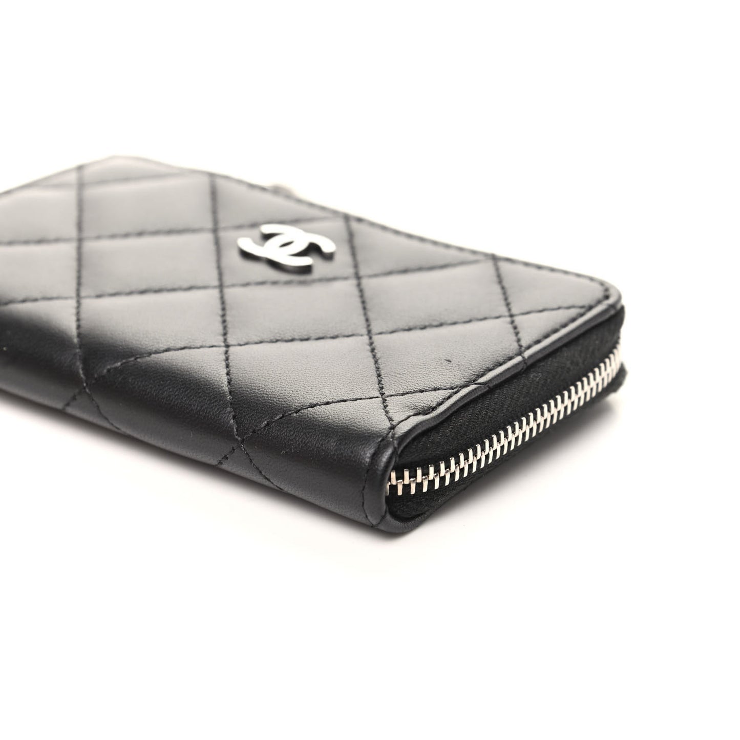 Lambskin Quilted Key Holder Case Black