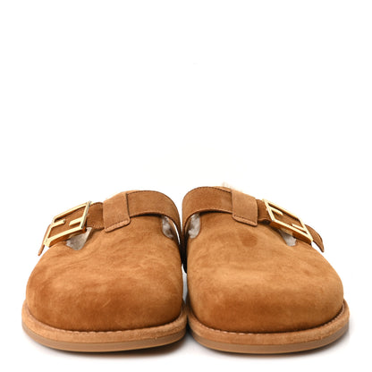 Fendi Suede Shearling Fendi Feel Buckled Clogs 39 Caramel Latte 3 of 9