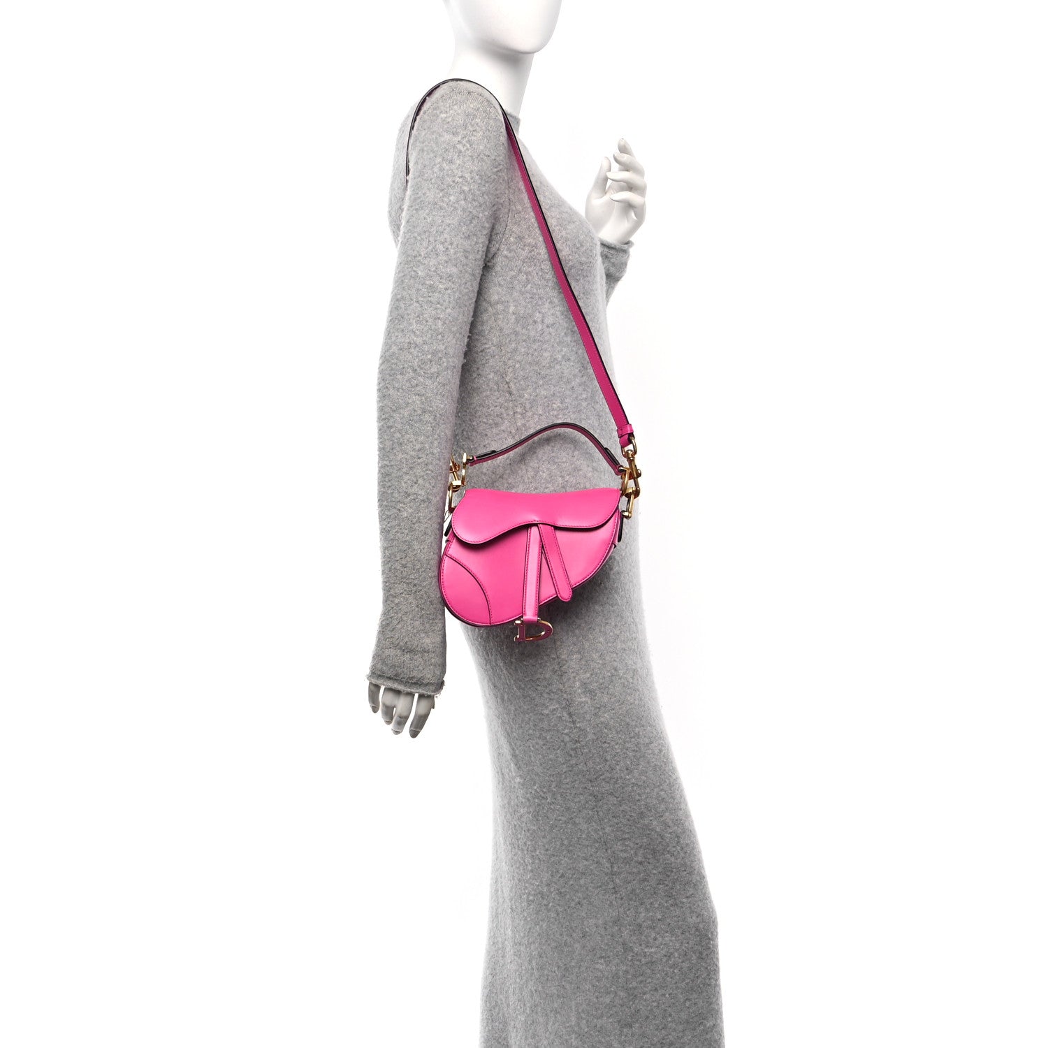 Christian Dior Supple Calfskin Mini Saddle Bag With Strap Passion Pink 2 of 10