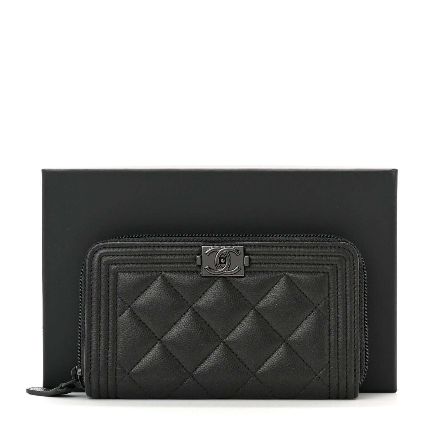 Caviar Quilted Small Boy Zip Around Wallet So Black