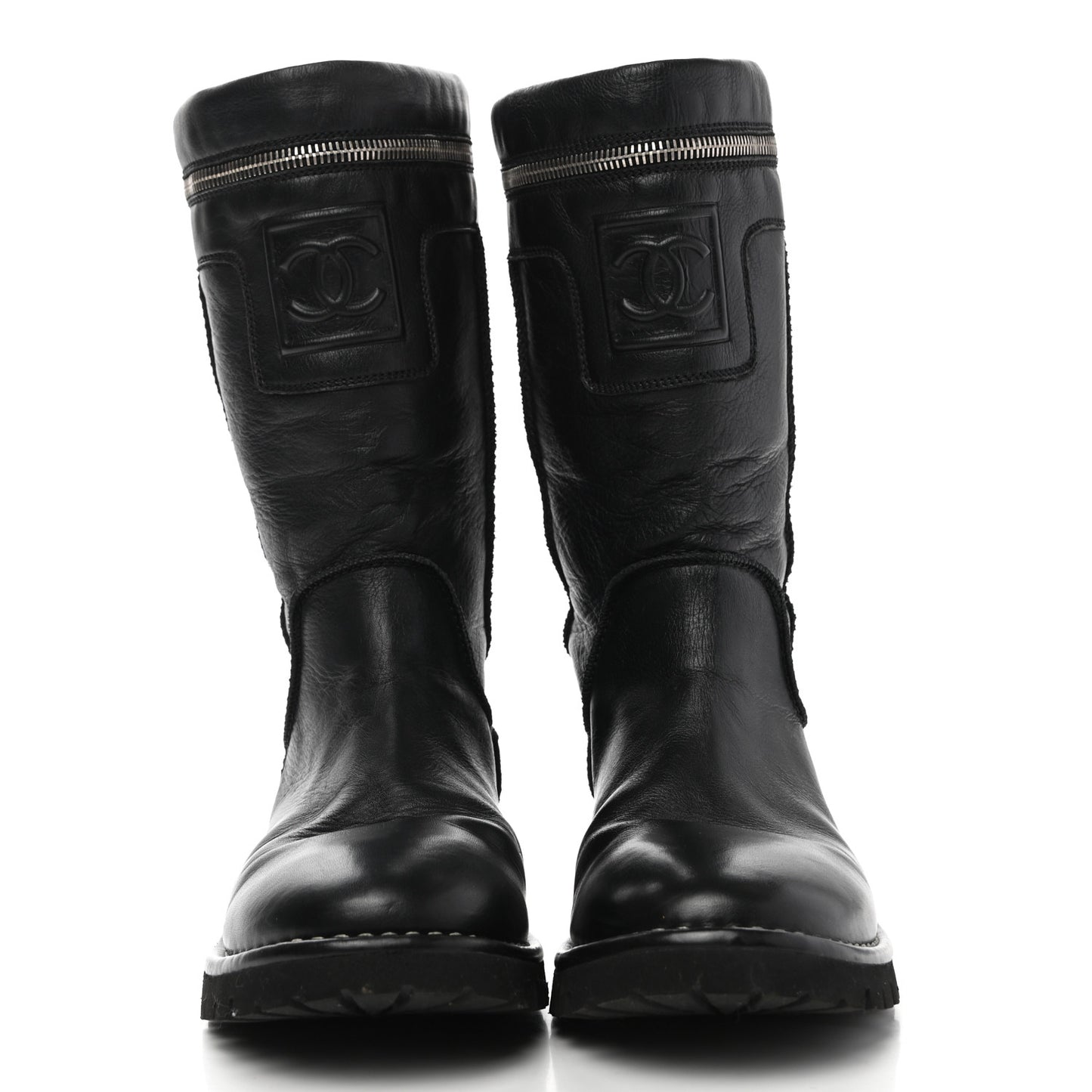 Calfskin Motorcycle Zipper Boots 38.5 Black
