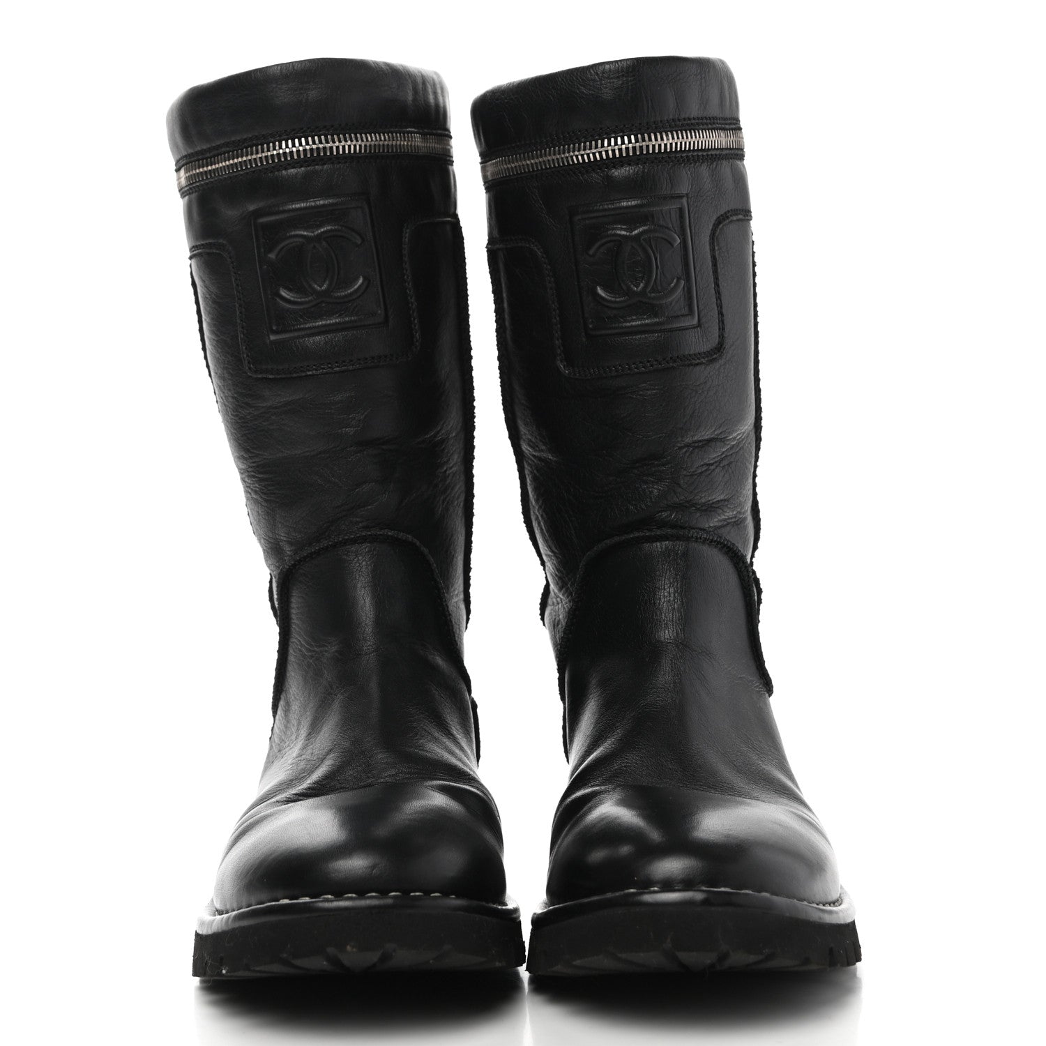 Chanel Calfskin Motorcycle Zipper Boots 38.5 Black 2 of 8