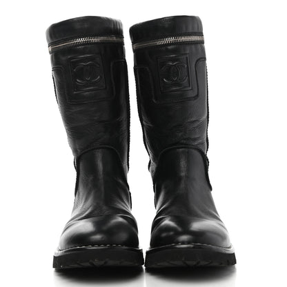 Chanel Calfskin Motorcycle Zipper Boots 38.5 Black 2 of 8