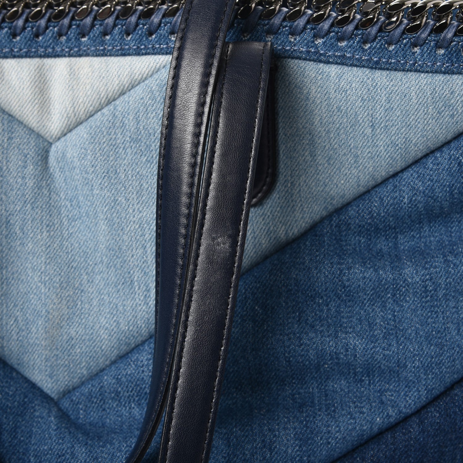 Stella McCartney Eco Denim Chevron Quilted Falabella East West Shopper Tote Blue 6 of 9