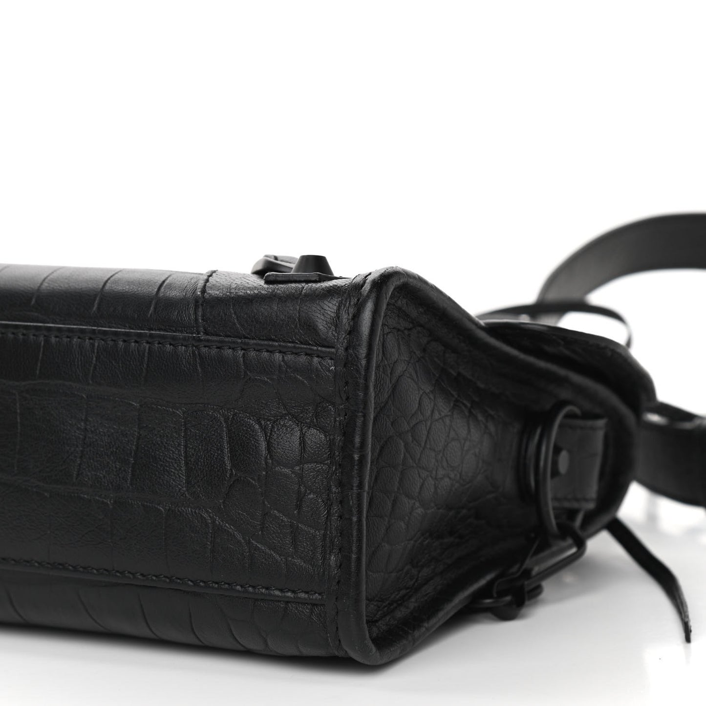 Matte Supple Lambskin Crocodile Embossed Classic Black Hardware Mini City Black