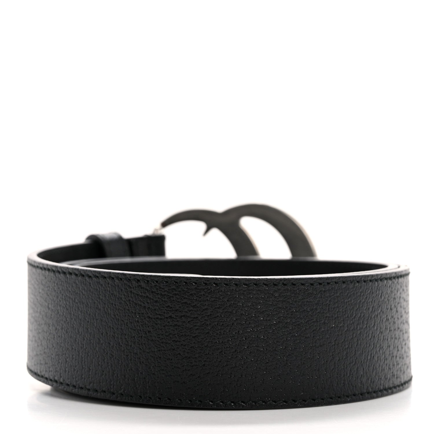 Gucci Textured Dollar Calfskin Nickel Double G 40mm Belt 80 32 Black 2 of 7