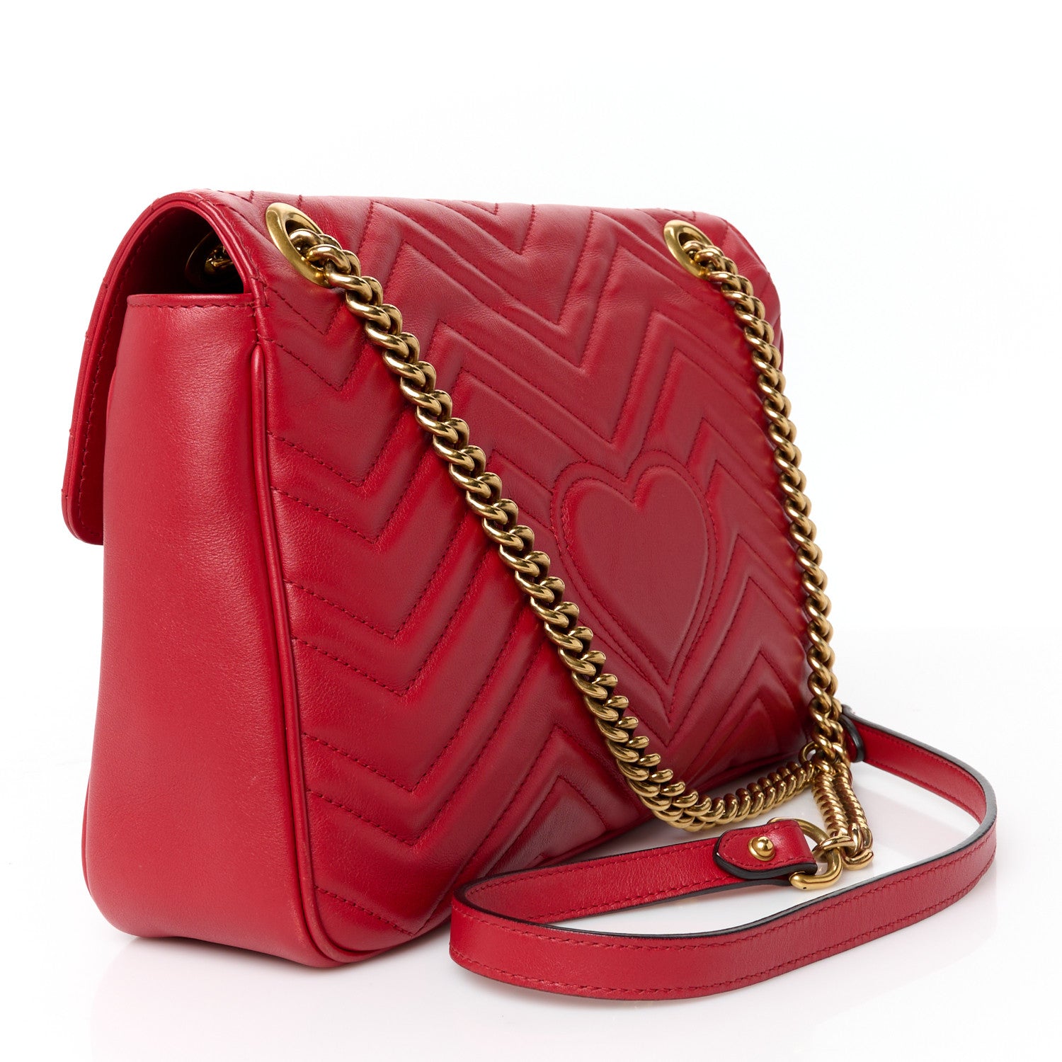 Gucci Calfskin Matelasse Medium GG Marmont Shoulder Bag Hibiscus Red 3 of 11