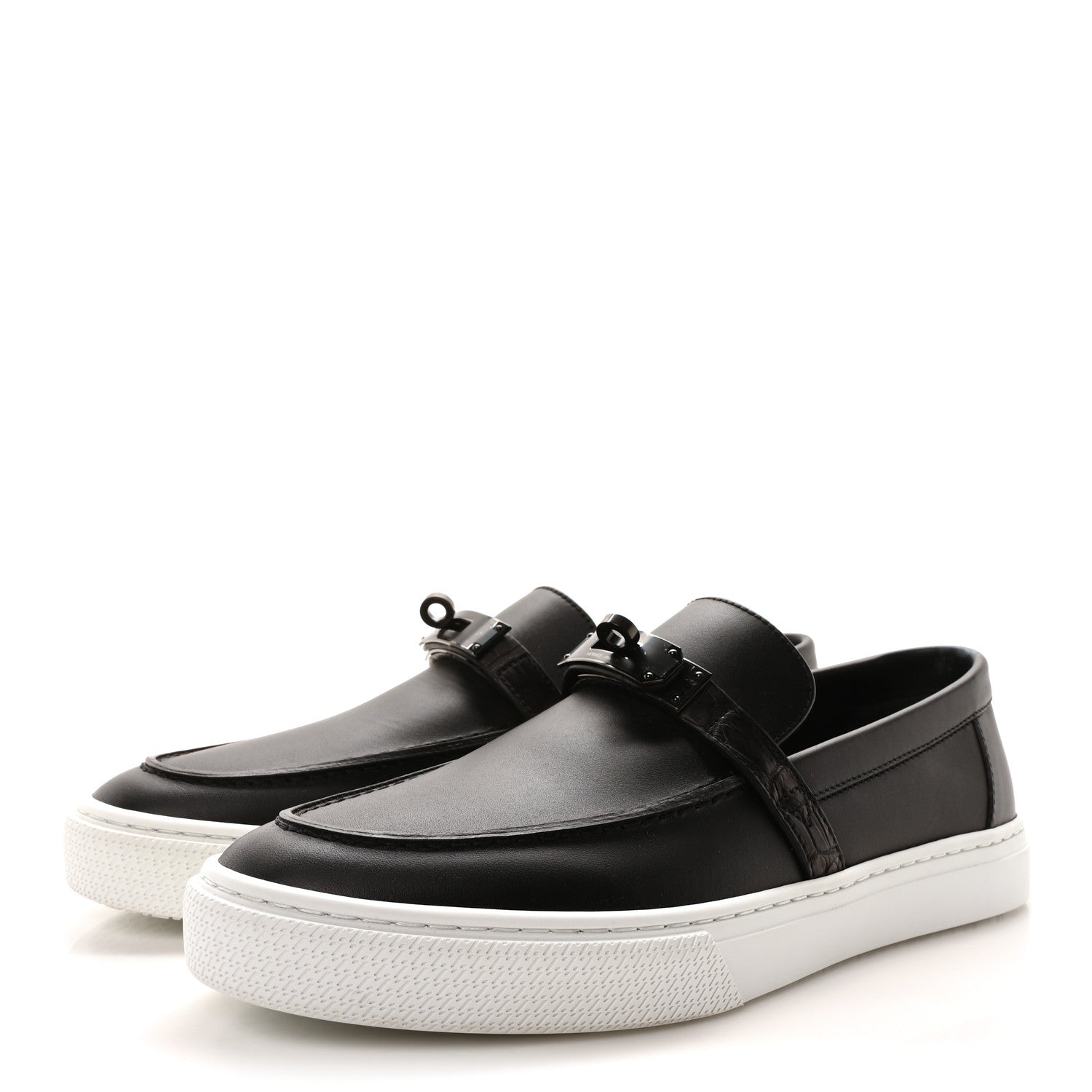 Hermes Calfskin Crocodile Game Slip On Sneakers 40 So Black 4 of 8