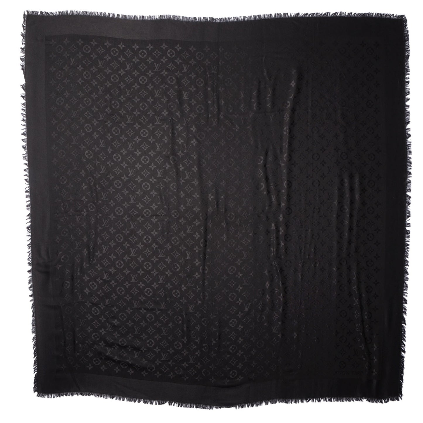 Silk Wool Monogram Shawl Black