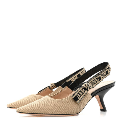 Christian Dior Natural Canvas Ribbon Embroidered J'Adior Slingback 65mm Pumps 37 Black Cream 3 of 9
