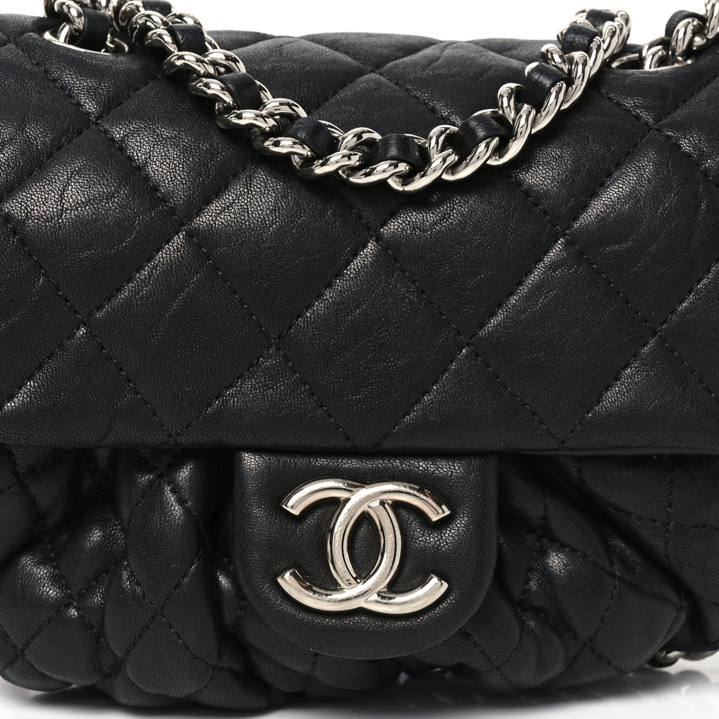 Washed Lambskin Quilted Mini Chain Around Flap Black