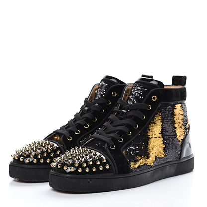 Christian Louboutin Patent Velvet Sequin Mens Louis Spikes Flat Sneakers 43 Black 5 of 15