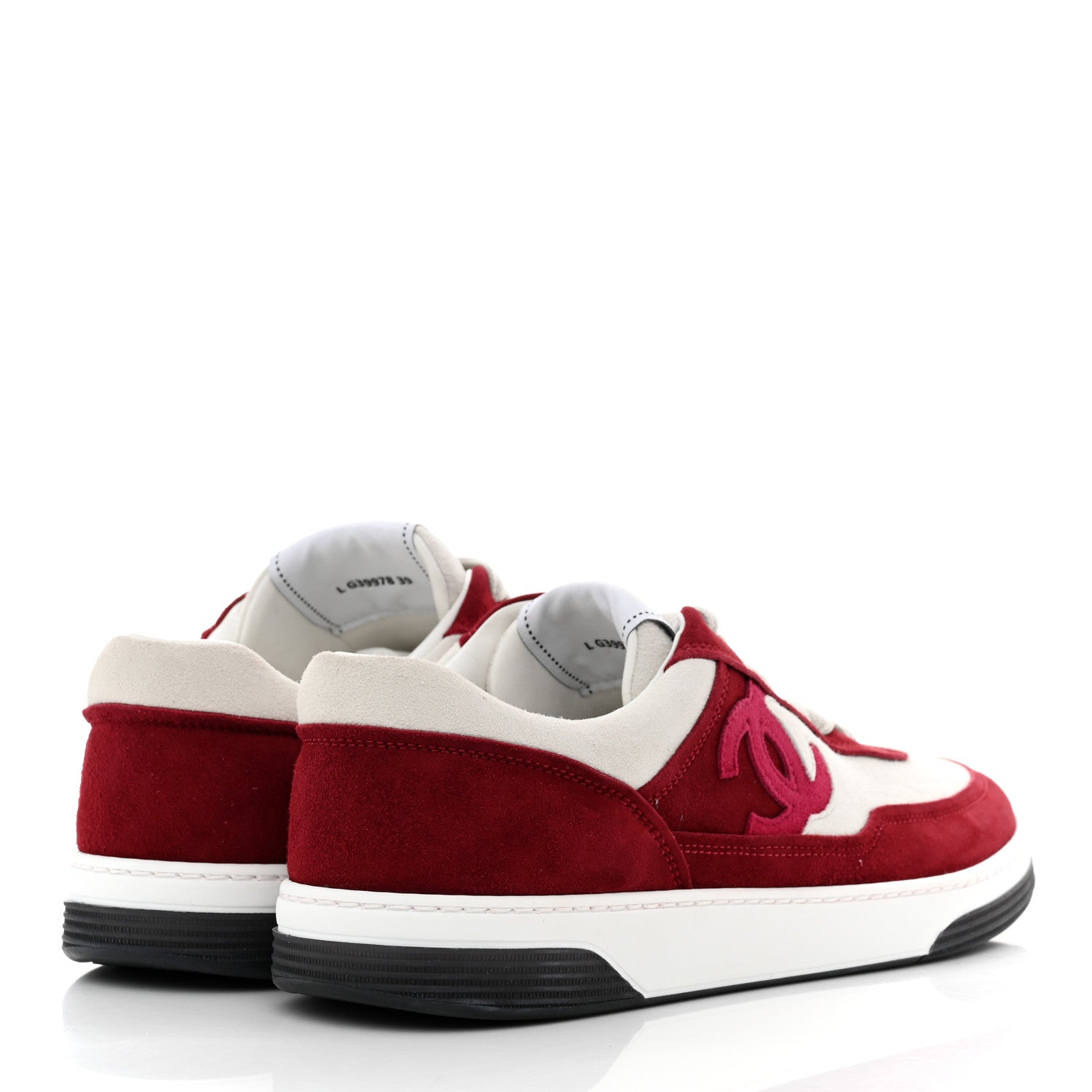 Chanel Suede Kidskin Womens CC Sneakers 39 Burgundy White 4 of 10