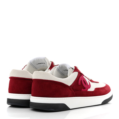 Chanel Suede Kidskin Womens CC Sneakers 39 Burgundy White 4 of 10