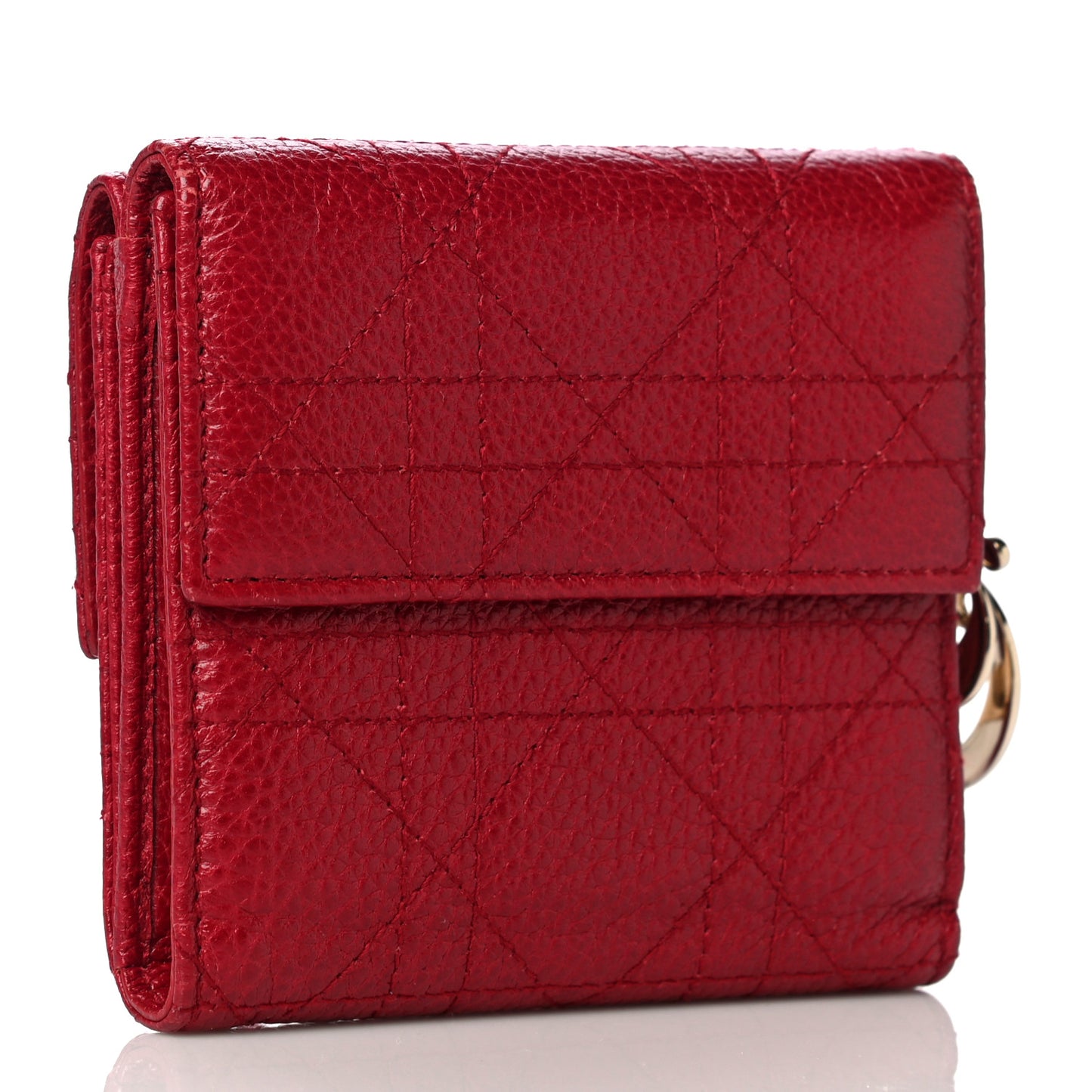Grained Calfskin Cannage Lady Dior French Wallet Red