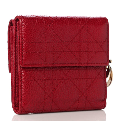 Christian Dior Grained Calfskin Cannage Lady Dior French Wallet Red 3 of 11