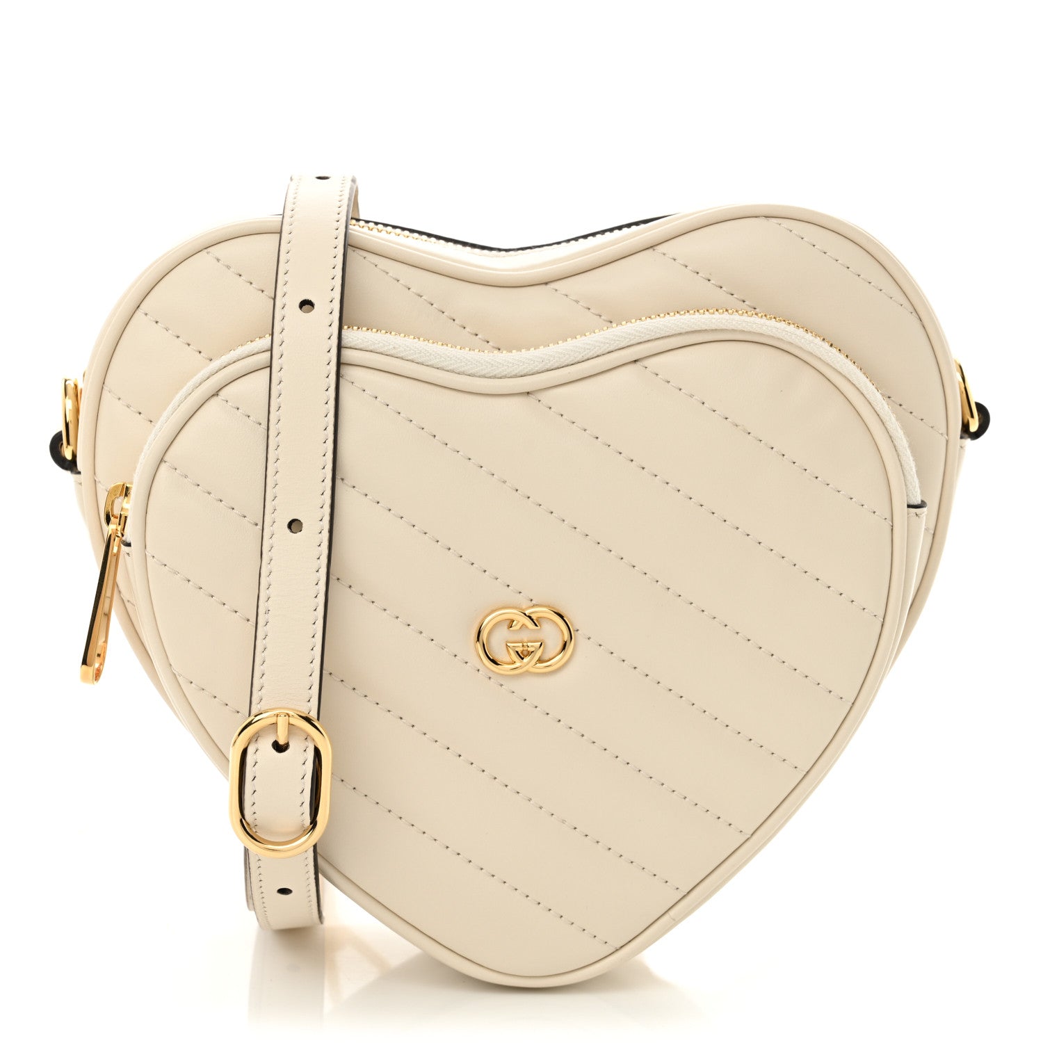 Gucci Calfskin Matelasse Diagonal Mini Interlocking G Heart Shoulder Bag White 1 of 10