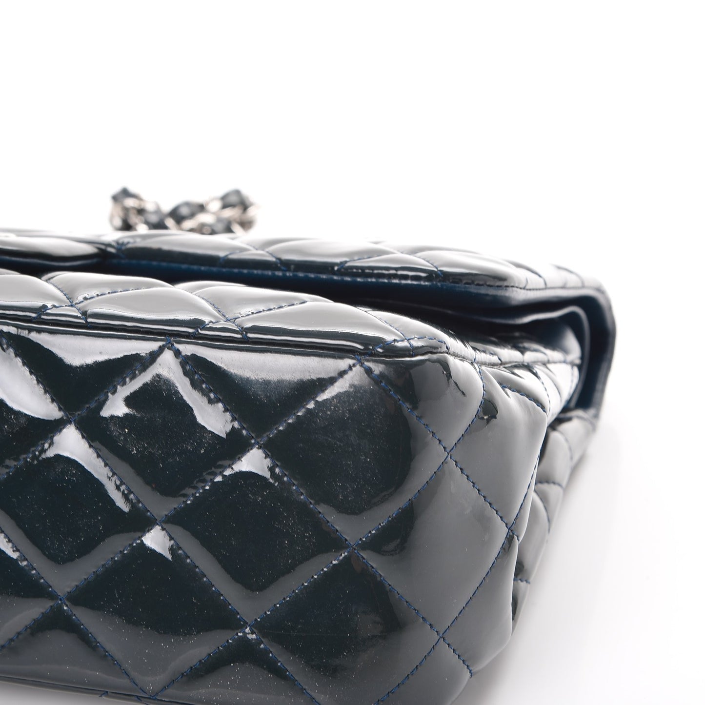 Patent Quilted Jumbo Double Flap Blue