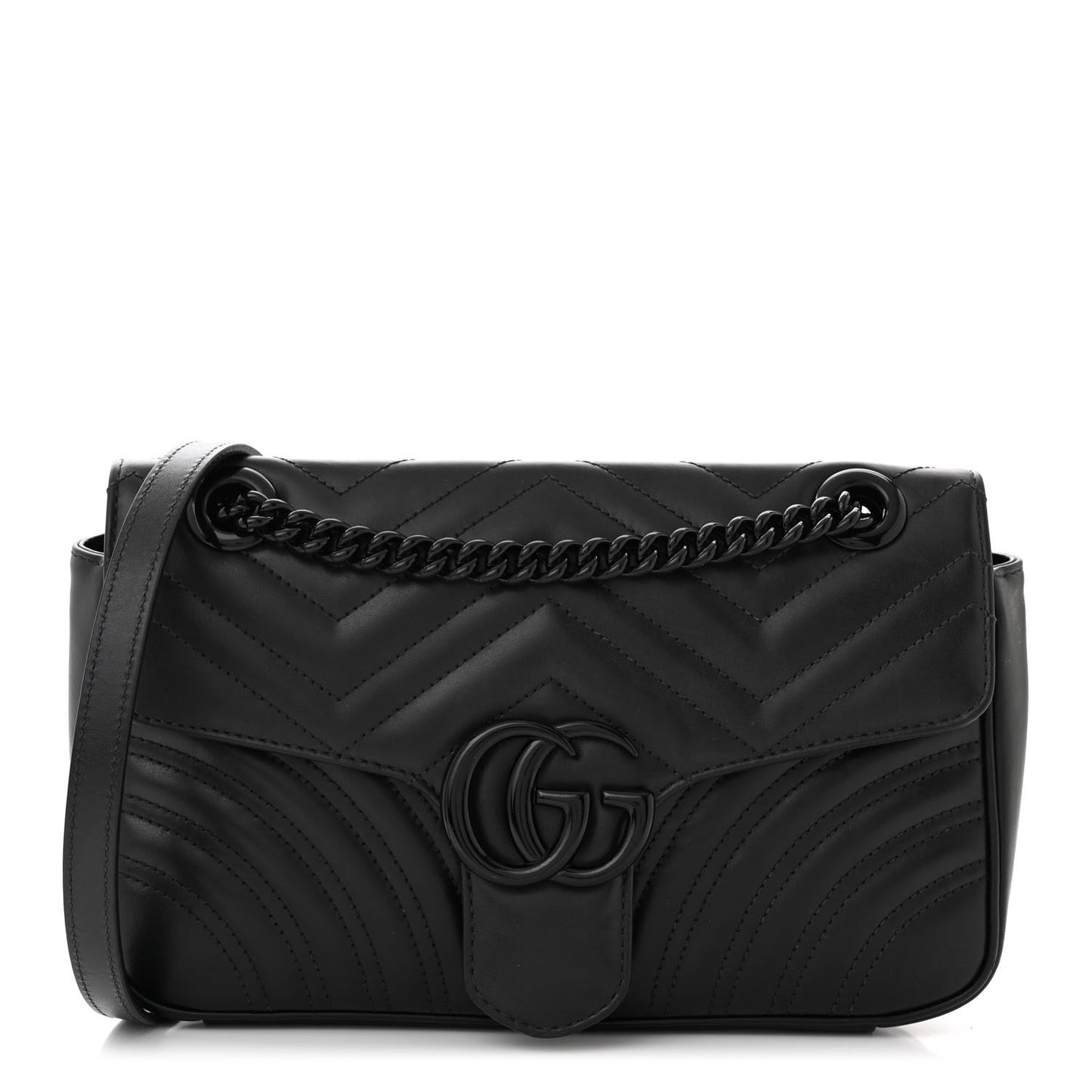 Calfskin Matelasse Monochrome Small GG Marmont Shoulder Bag Black