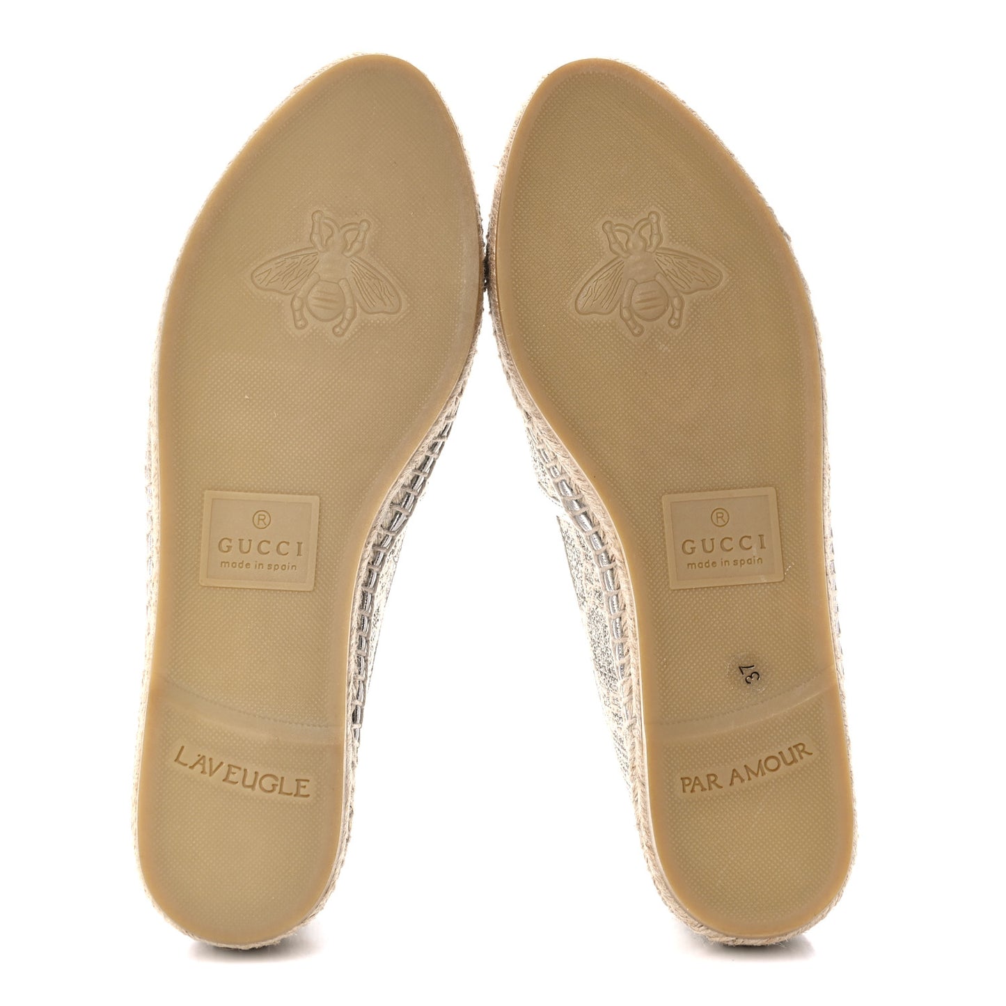 Lame Nappa GG Monogram Espadrilles 37 Silver Beige
